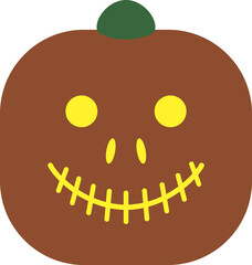 Original smiling pumpkin for Halloween or Thanksgiving. Ancient tradition. Pumpkin fruit head with funny face. Night before All Saints Day. Squash silhouette. Cartoon colorful illustration.