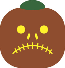 Pumpkin for Halloween or Thanksgiving drives away evil spirits and other evil spirits. Hollow squash with ominous grimace carved on it. Carved face on ripe gourd. Vegetable muzzle with dull expression