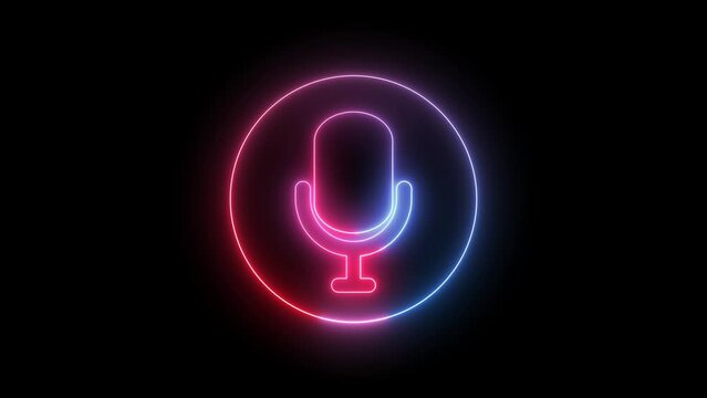 Voice recording podcast mic microphone button icon animation. neon line microphone icon . 