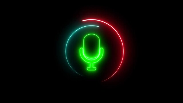 Voice recording podcast mic microphone button icon animation. neon line microphone icon . 