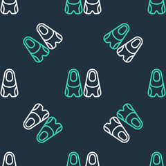 Line Rubber flippers for swimming icon isolated seamless pattern on black background. Diving equipment. Extreme sport. Diving underwater equipment. Vector