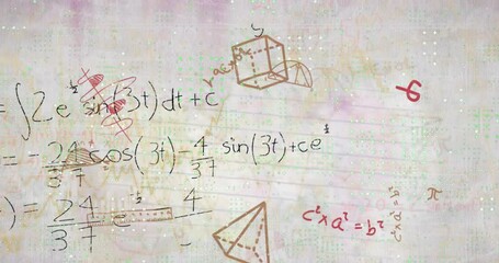 Animation of mathematical equation and diagrams over graph against abstract background - Powered by Adobe