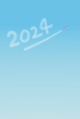 2024の文字を描く飛行機雲　年賀状素材