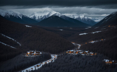 The mountain top winter covered with clouds. Mountain landscape.