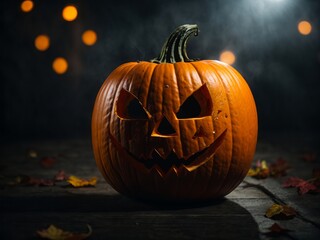 Naklejka na ściany i meble Spooky Festive Pumpkin Face in the Dark