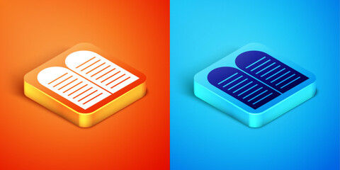 Isometric The commandments icon isolated on orange and blue background. Gods law concept. Vector - obrazy, fototapety, plakaty