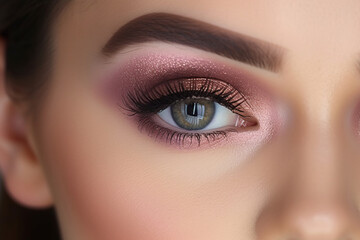 Beautiful close up photo of a beautiful girl's eye makeup. generative ai