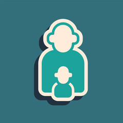 Green Taking care of children icon isolated on green background. Long shadow style. Vector