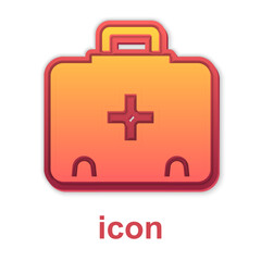 Obraz premium Gold First aid kit icon isolated on white background. Medical box with cross. Medical equipment for emergency. Healthcare concept. Vector