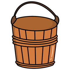 Hand Drawn Garden Equipment Wooden Bucket