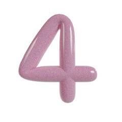 Round 3d glossy number vector. 4 Shiny pink yellow realistic texture surface.