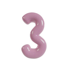 Round 3d glossy number vector. 3 Shiny pink yellow realistic texture surface.