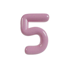 Round 3d glossy number vector. 5 Shiny pink yellow realistic texture surface.