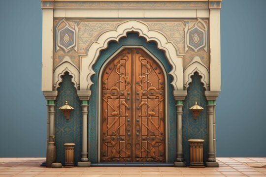Morocco style door building. Generate Ai