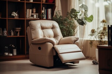 Recliner brown leather in room. Generate Ai