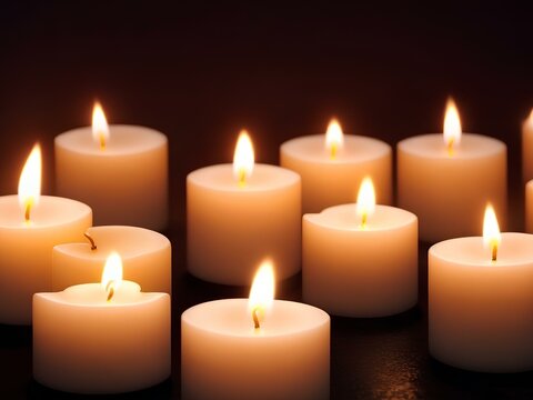 three burning candles on black background