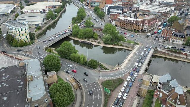 drone aerial view of the city Maidstone in England