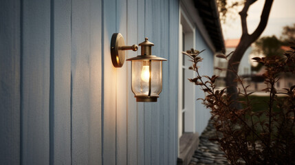 Close up view of outdoor led waterproof solar lamp with motion sensor.