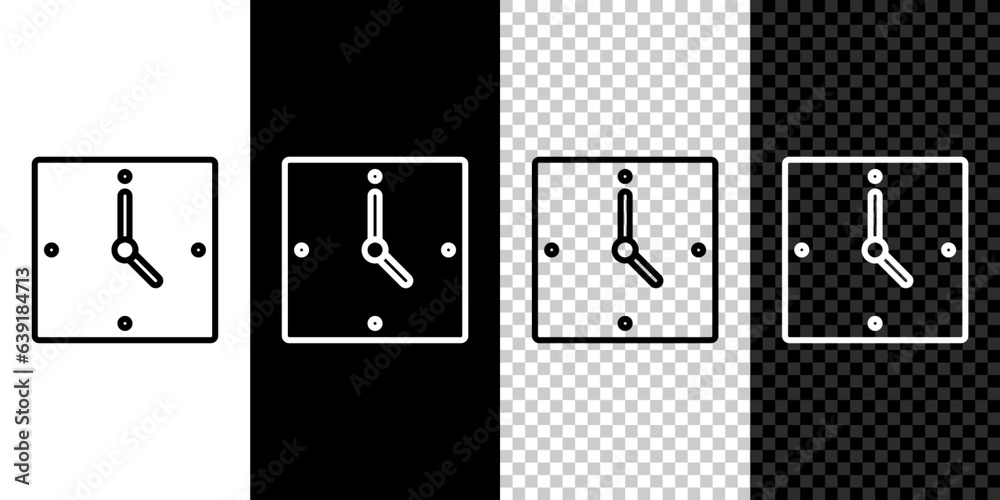 Poster set line clock icon isolated on black and white background. time symbol. vector