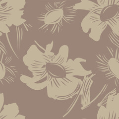 Fototapeta na wymiar Neutral Colour Botanical Floral Seamless Pattern Design