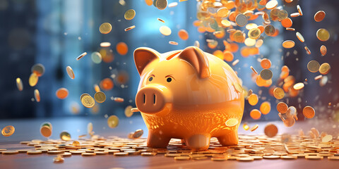 A piggy bank with coins flying around