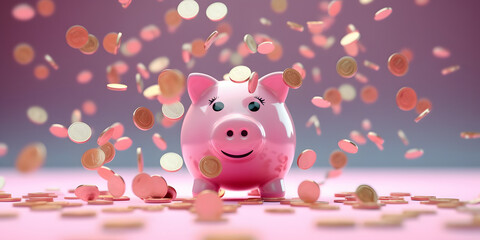 A piggy bank with coins flying around