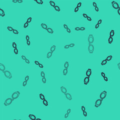 Black line Glasses for swimming icon isolated seamless pattern on green background. Swimming goggles. Diving underwater equipment. Vector