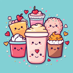 Kawaii food cartoon flat vector illustration with isolated background