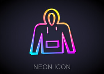 Glowing neon line Hoodie icon isolated on black background. Hooded sweatshirt. Vector