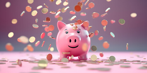 A piggy bank with coins flying around