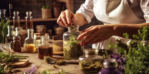 Keuken foto achterwand Massagesalon Naturopath Preparing Essential Oils