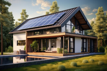 Fototapeta na wymiar Modern house with solar panels, generative AI