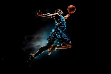 Basketball Player's Jump Motion Through The Air
