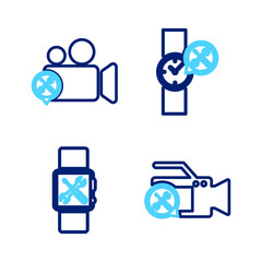 Set line Video camera service, Smartwatch, Wrist and icon. Vector
