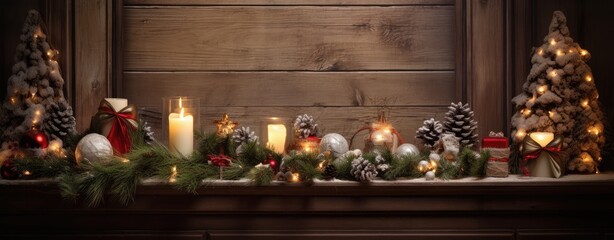 Obraz na płótnie Canvas Beautiful Christmas background with gifts and decoration for xmas season. Generative AI