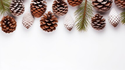 Collection of pinecones isolated on a white background. Generative AI