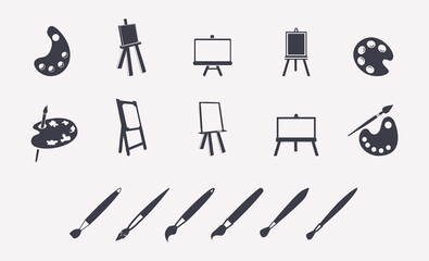 art icon set with painting kit, easel, brush
