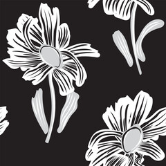 Monochrome Botanical Floral Seamless Pattern Design