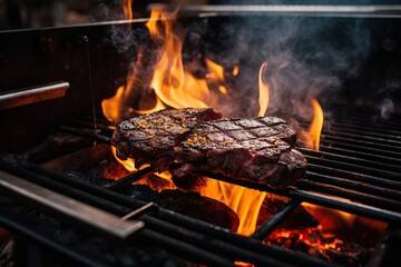 Grilling beef steak on charcoal, Generative AI