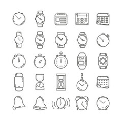 Time and Clock line icon set with Watch, Timer, alarm, smartwatch