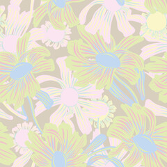 Neutral Colour Botanical Floral Seamless Pattern Design