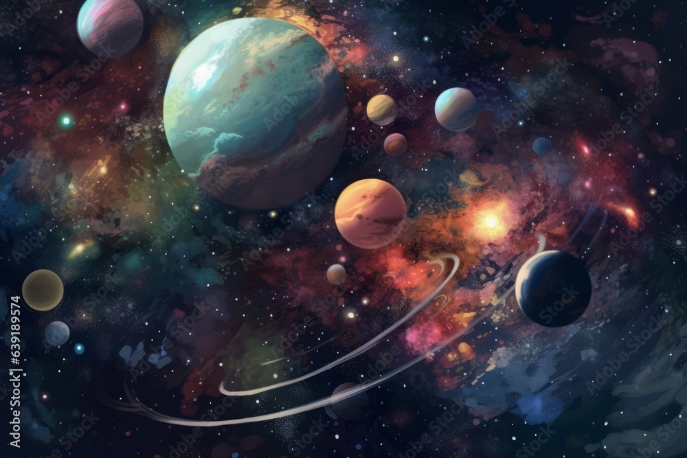 Wall mural vibrant space planets. generate ai