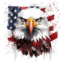 Patriotic art American eagle American flag, in the style of aggressive digital illustration, realistic animal portraits, stencil graffiti - Generative AI
