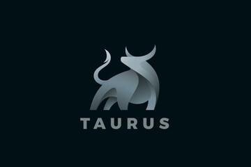 Bull Logo Taurus Abstract Elegant Metallic Statue Vector Design.