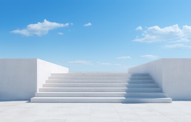 white stairway with blue sky with clouds in the background