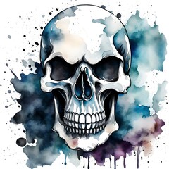 Digital water color painting of a human skull