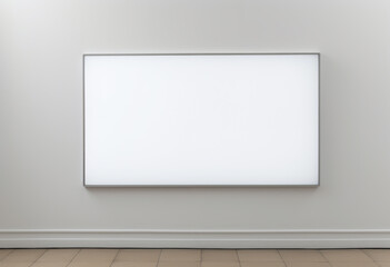 A blank whiteboard, mounted on a wall. Fill in the blank.  Whiteboard mockup. Enter your message. elearning. School, university.