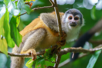 Squirrel monkeys (Saimiri) in the jungle