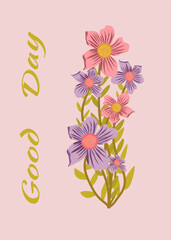 Flower Beautiful Pink and Purple, posters wall art with different Arrangement and Lettering Font. Font can change