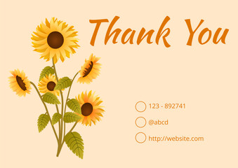 Thank You Business Card with Sunflower. Suitable for your business or wedding invitation